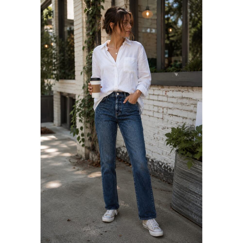 St. John Bay Straight Leg Pants Women Cotton Blend Casual Classic Blue 14P